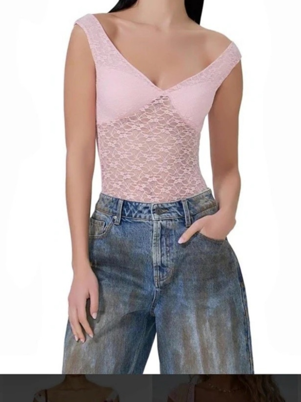 AFRM Lace Bodysuit in Pink Size Medium Like New